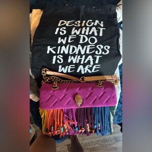 New With Tags KURT GEIGER KENSINGTON LARGE SUEDE BAG w FRINGE + Dust Bag $368
